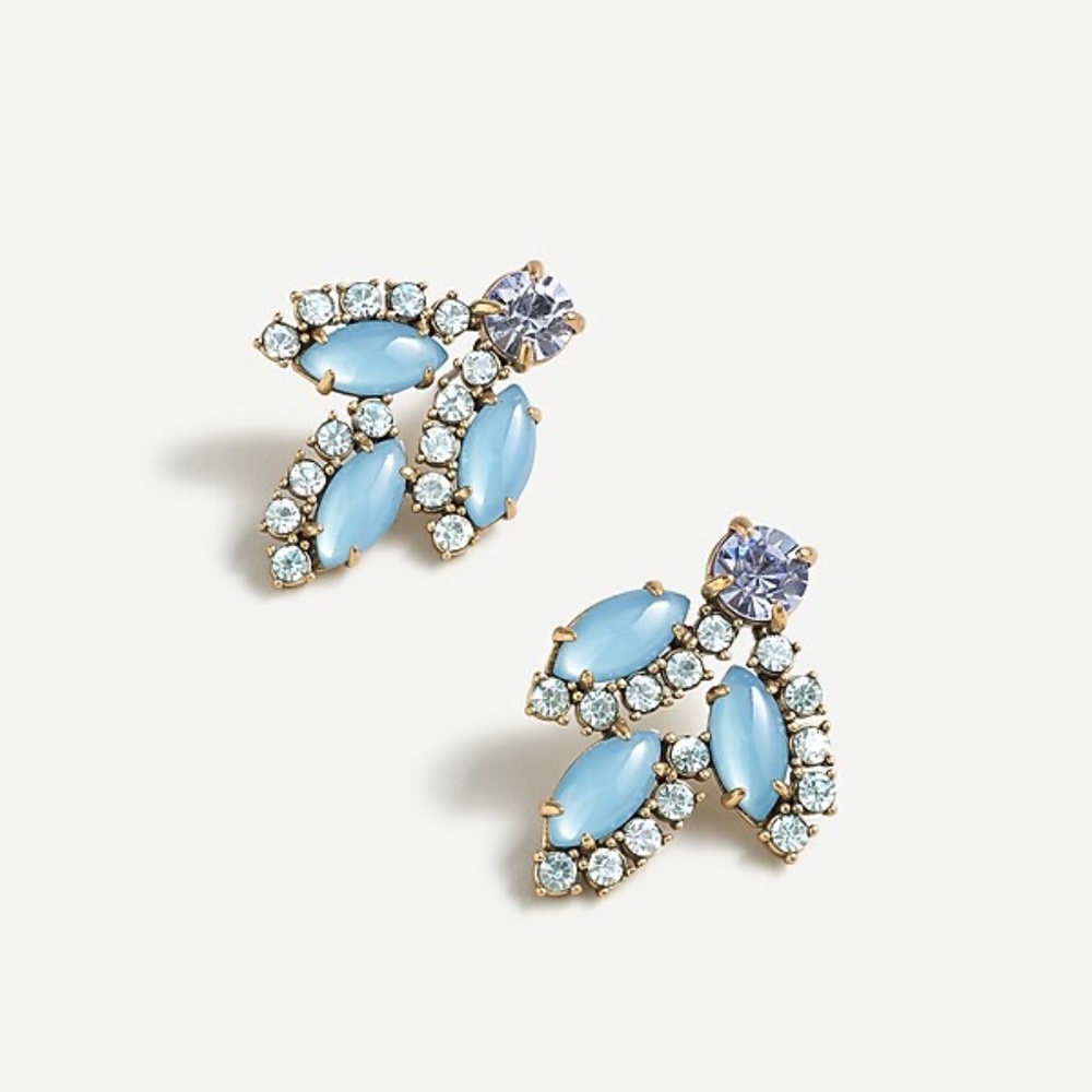 J Crew blue earring with diamonds decorations.